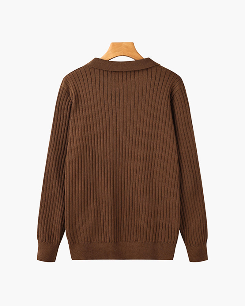 Men’s Long Sleeve Polo Shirt | Cotton Ribbed Knit | Classic Collar | Timeless Comfort