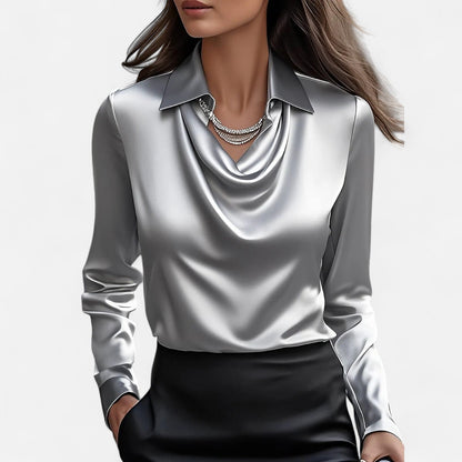Women’s Satin Blouse | Draped Neckline | Sophisticated Elegance | Timeless Style