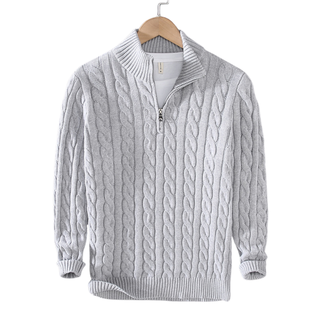 Men’s Half Zip Sweater | Cotton Cable Knit | Classic Design | Soft & Durable