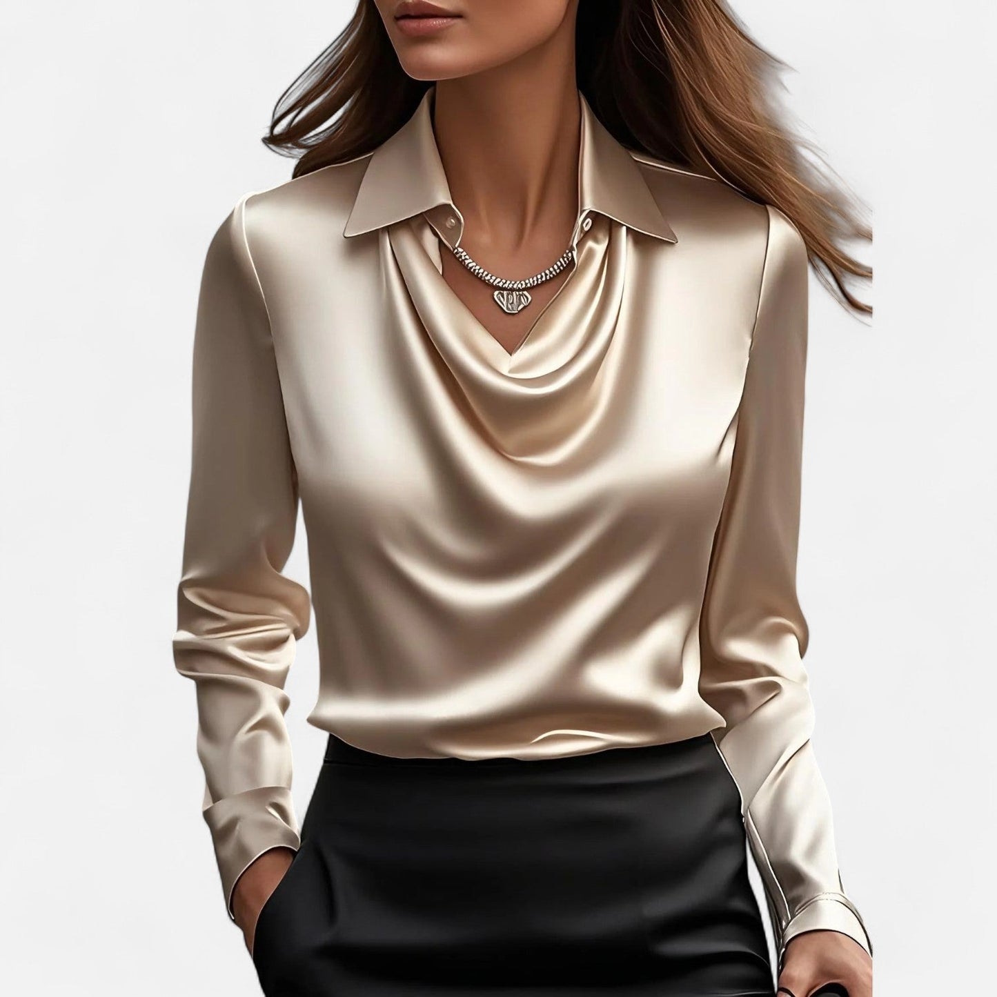 Women’s Satin Blouse | Draped Neckline | Sophisticated Elegance | Timeless Style