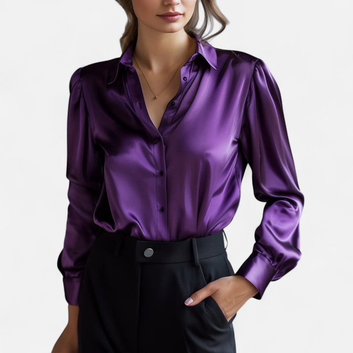 Elvore Mode | Women's Long-Sleeved Black Satin Blouse – Timeless Elegance, Modern Sophistication