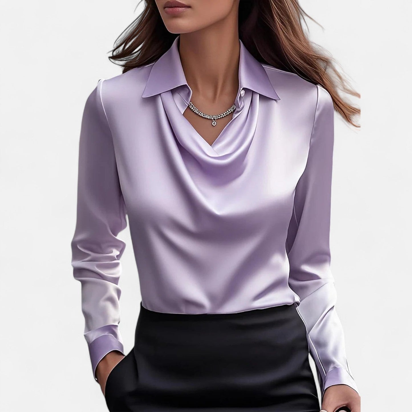 Women’s Satin Blouse | Draped Neckline | Sophisticated Elegance | Timeless Style