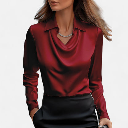 Women’s Satin Blouse | Draped Neckline | Sophisticated Elegance | Timeless Style