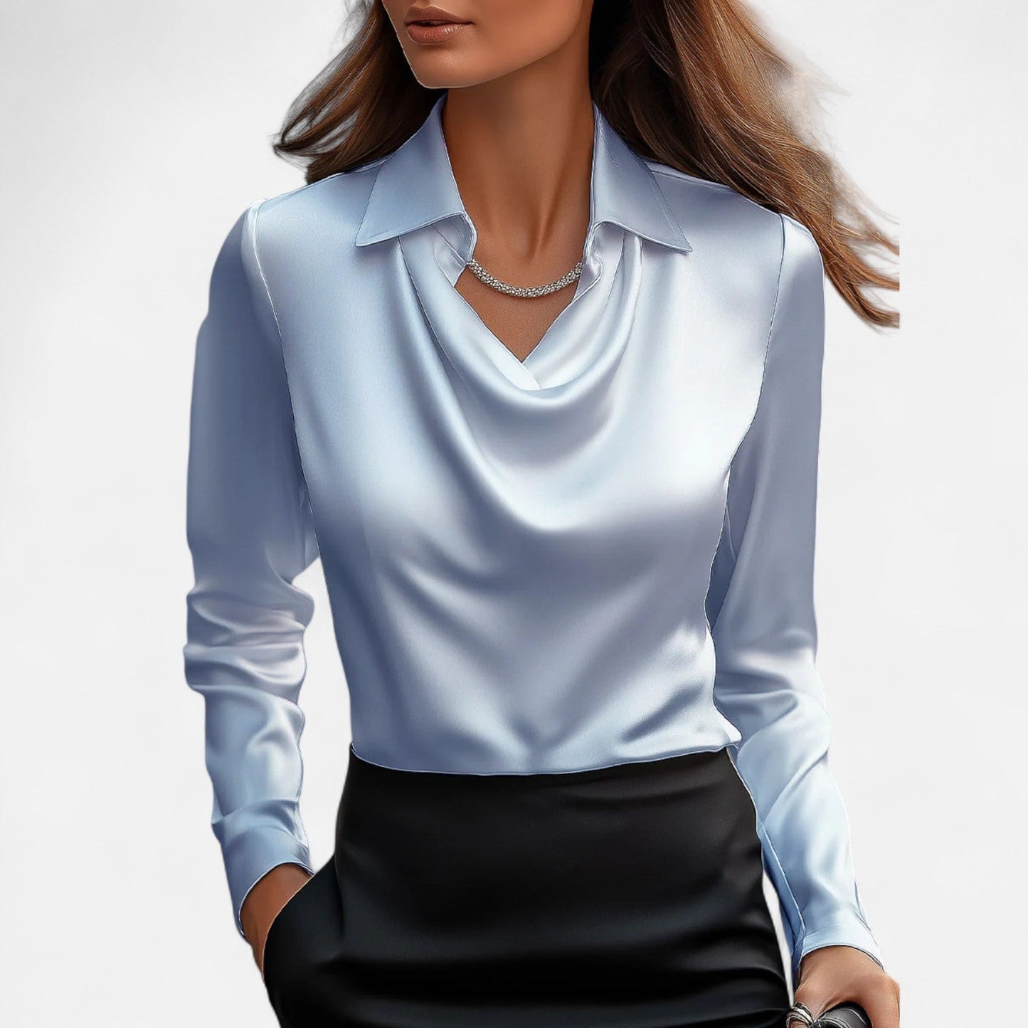 Women’s Satin Blouse | Draped Neckline | Sophisticated Elegance | Timeless Style
