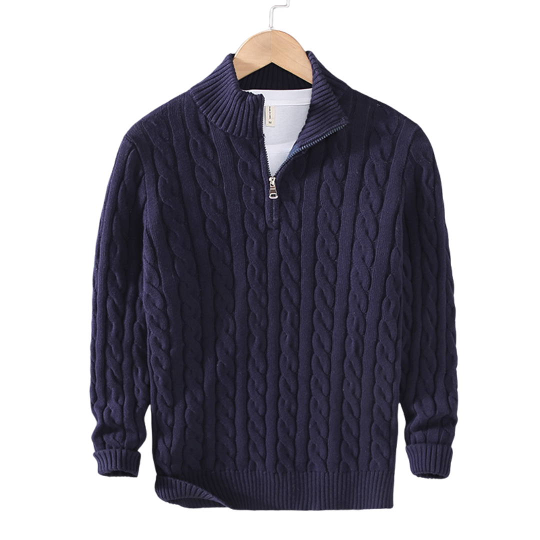 Men’s Half Zip Sweater | Cotton Cable Knit | Classic Design | Soft & Durable