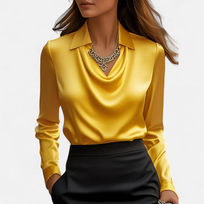 Women’s Satin Blouse | Draped Neckline | Sophisticated Elegance | Timeless Style