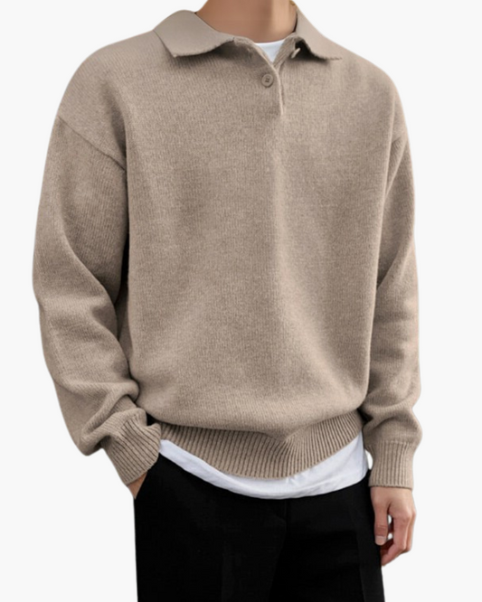Men’s Half Zip Sweater | Wool Knit | Button Detail | Warm & Refined Style