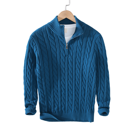 Men’s Half Zip Sweater | Cotton Cable Knit | Classic Design | Soft & Durable