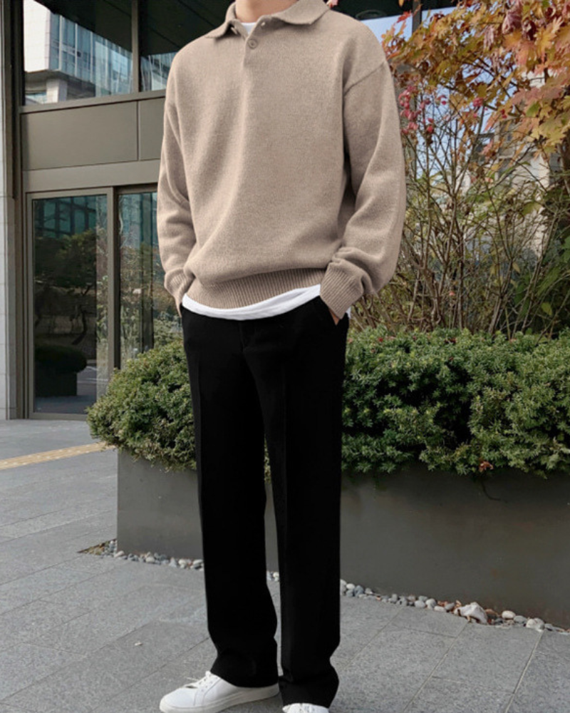 Men’s Half Zip Sweater | Wool Knit | Button Detail | Warm & Refined Style