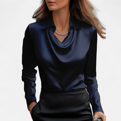 Women’s Satin Blouse | Draped Neckline | Sophisticated Elegance | Timeless Style