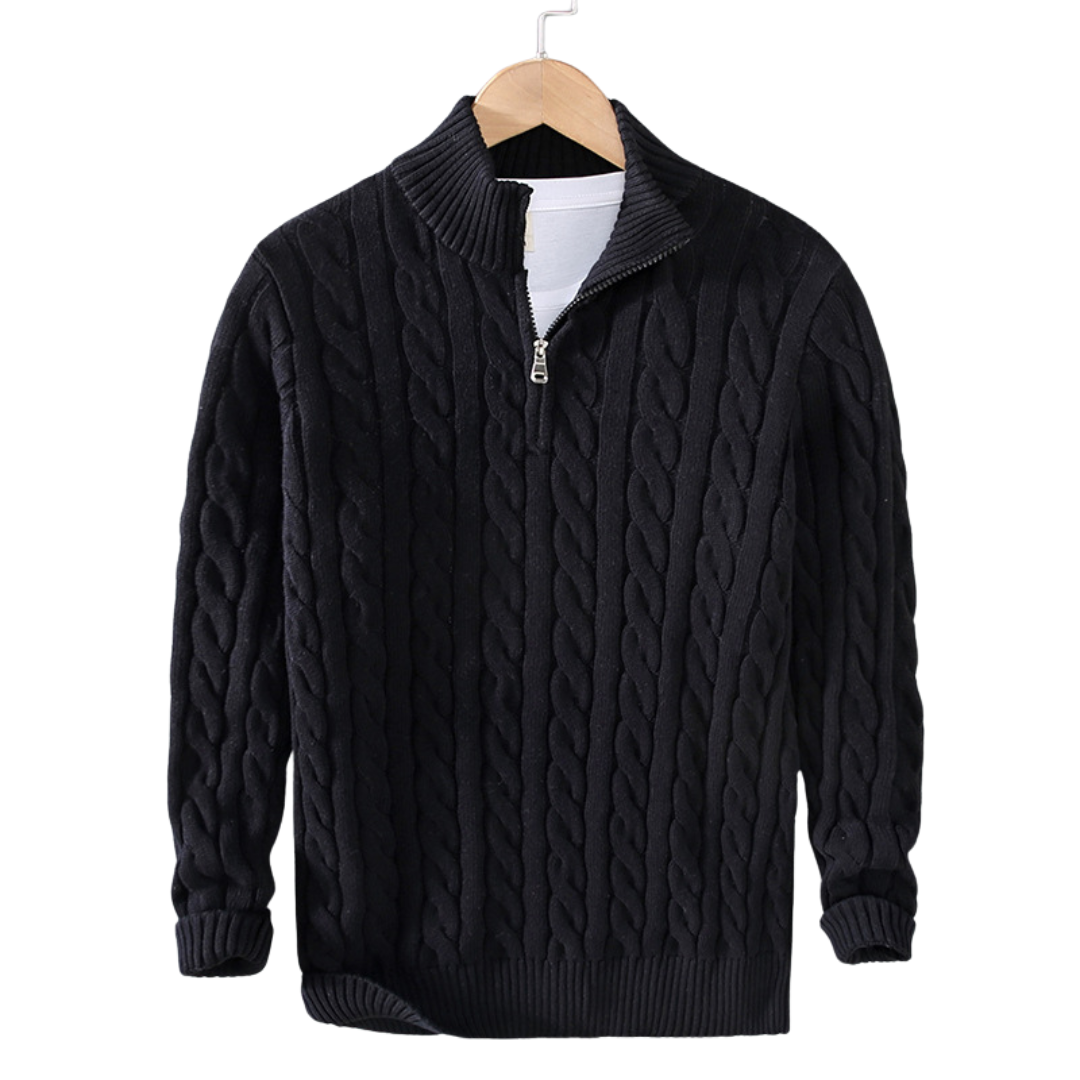 Men’s Half Zip Sweater | Cotton Cable Knit | Classic Design | Soft & Durable