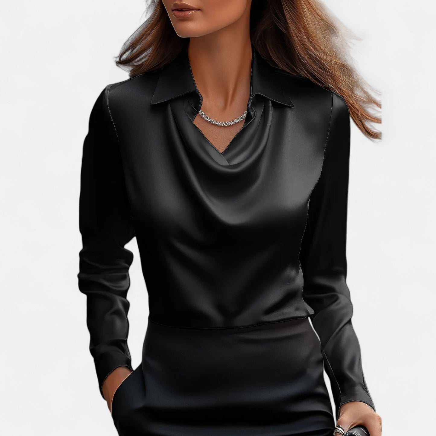 Women’s Satin Blouse | Draped Neckline | Sophisticated Elegance | Timeless Style