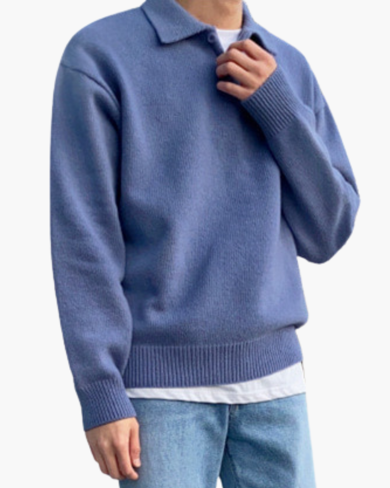 Men’s Half Zip Sweater | Wool Knit | Button Detail | Warm & Refined Style