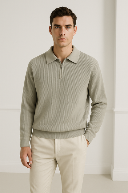 Men’s Longsleeve Polo | Cotton Knit | Half Zip Collar | Casual & Refined Style