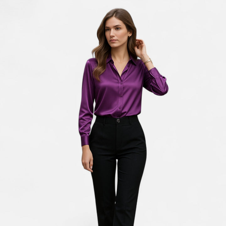 Elvore Mode | Women's Long-Sleeved Black Satin Blouse – Timeless Elegance, Modern Sophistication