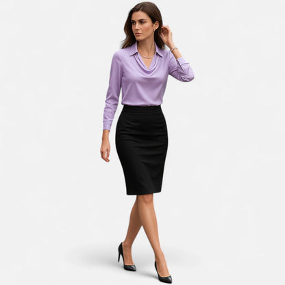 Women’s Satin Blouse | Draped Neckline | Sophisticated Elegance | Timeless Style