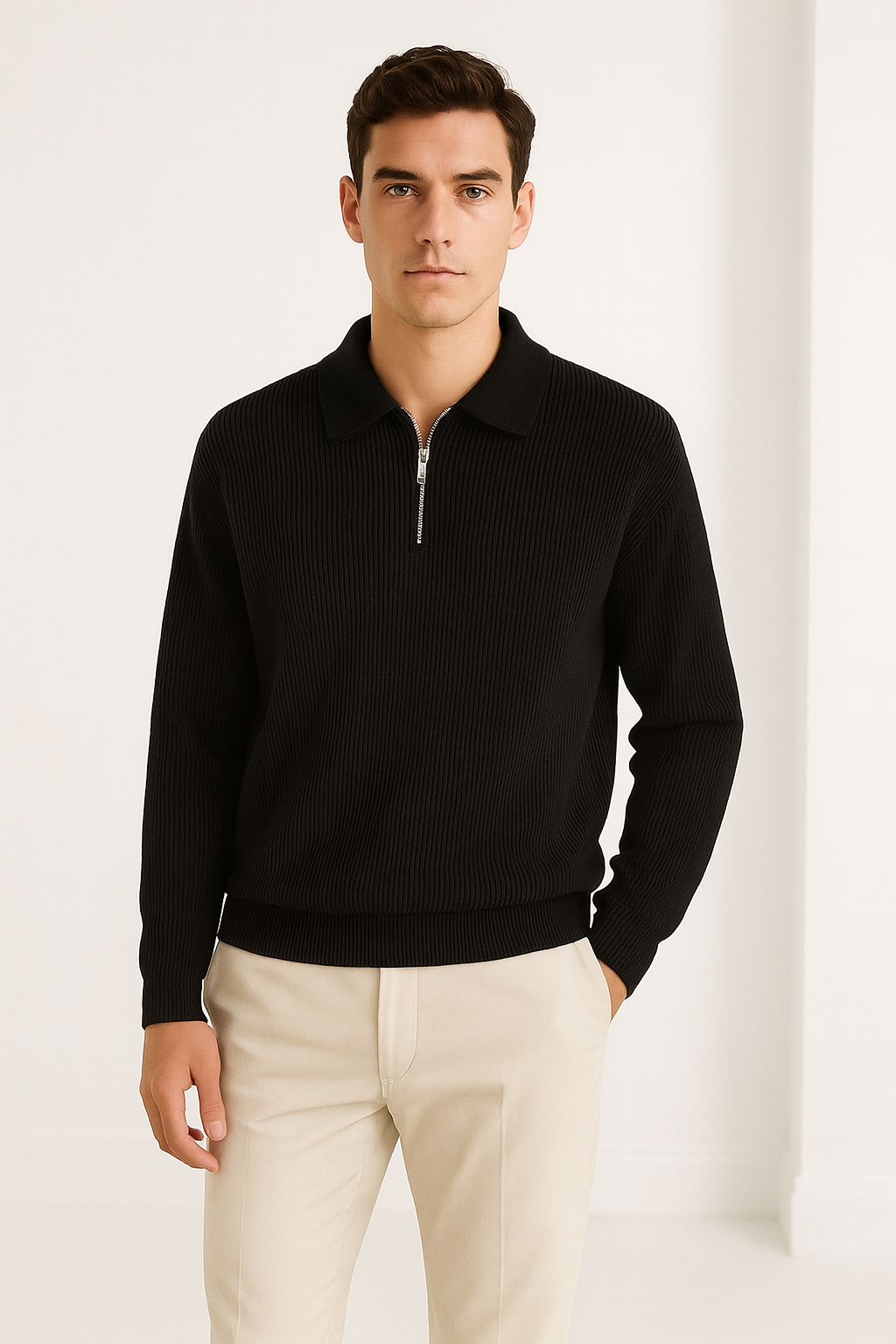 Men’s Longsleeve Polo | Cotton Knit | Half Zip Collar | Casual & Refined Style