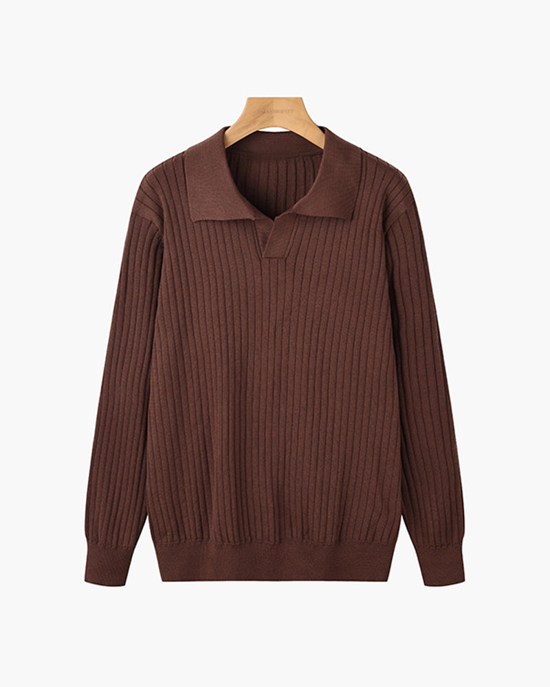 Men’s Longsleeve Polo | Cotton Ribbed Knit | Tailored Collar | Timeless Everyday Style