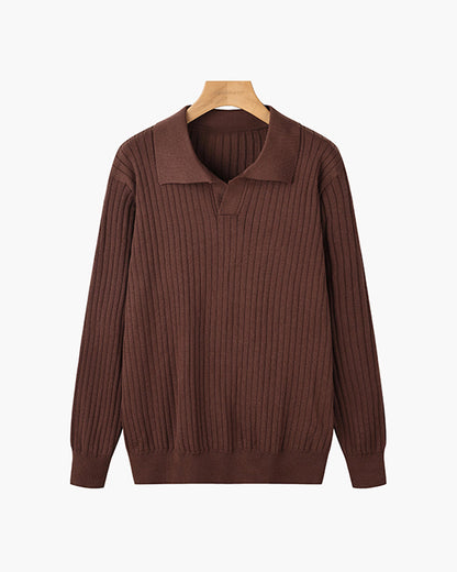 Men’s Longsleeve Polo | Cotton Ribbed Knit | Tailored Collar | Timeless Everyday Style