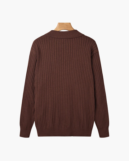 Men’s Longsleeve Polo | Cotton Ribbed Knit | Tailored Collar | Timeless Everyday Style