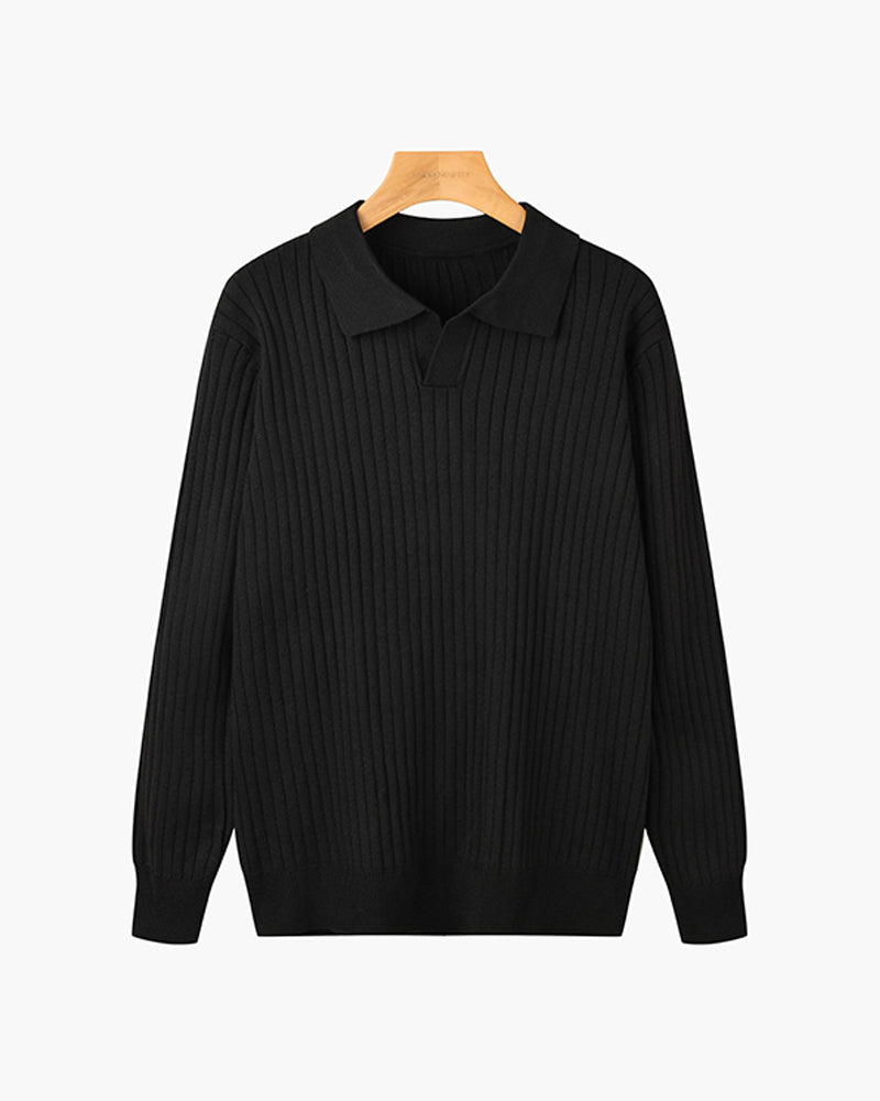 Men’s Longsleeve Polo | Cotton Ribbed Knit | Tailored Collar | Timeless Everyday Style