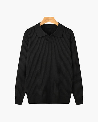 Men’s Longsleeve Polo | Cotton Ribbed Knit | Tailored Collar | Timeless Everyday Style