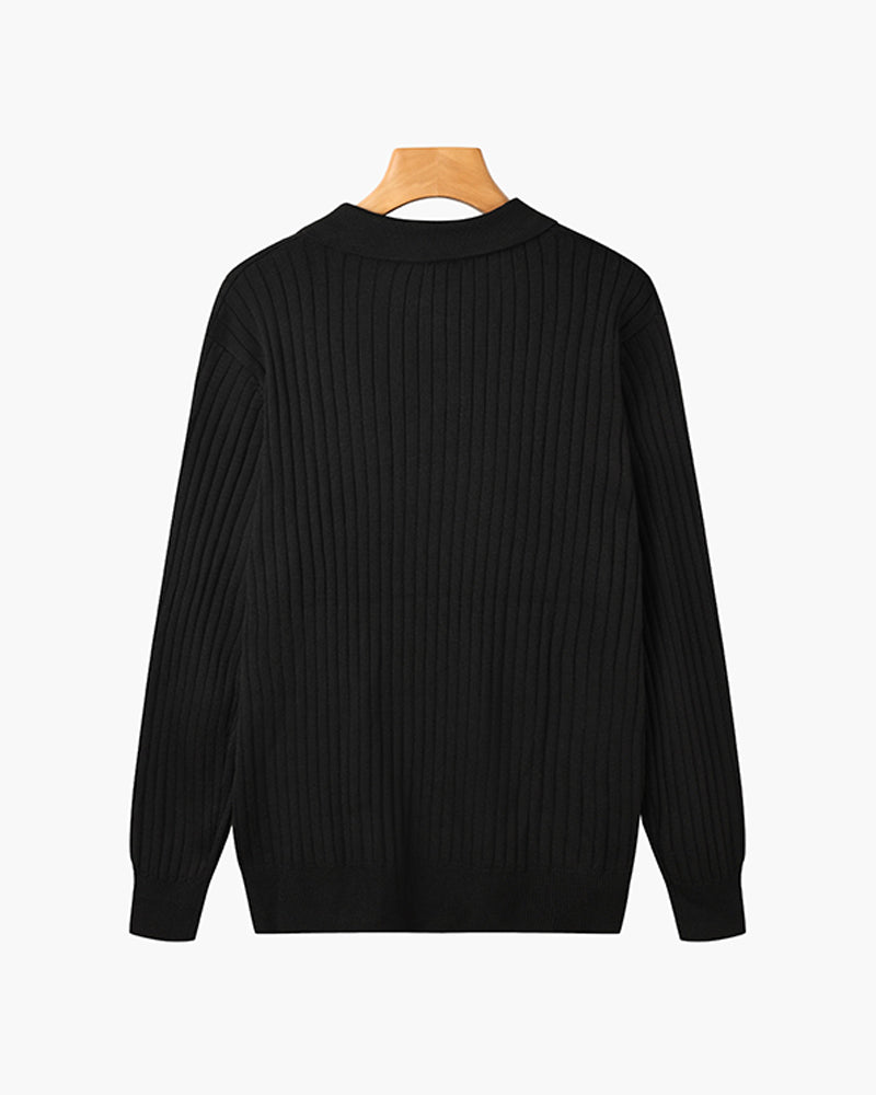 Men’s Longsleeve Polo | Cotton Ribbed Knit | Tailored Collar | Timeless Everyday Style