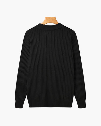 Men’s Longsleeve Polo | Cotton Ribbed Knit | Tailored Collar | Timeless Everyday Style