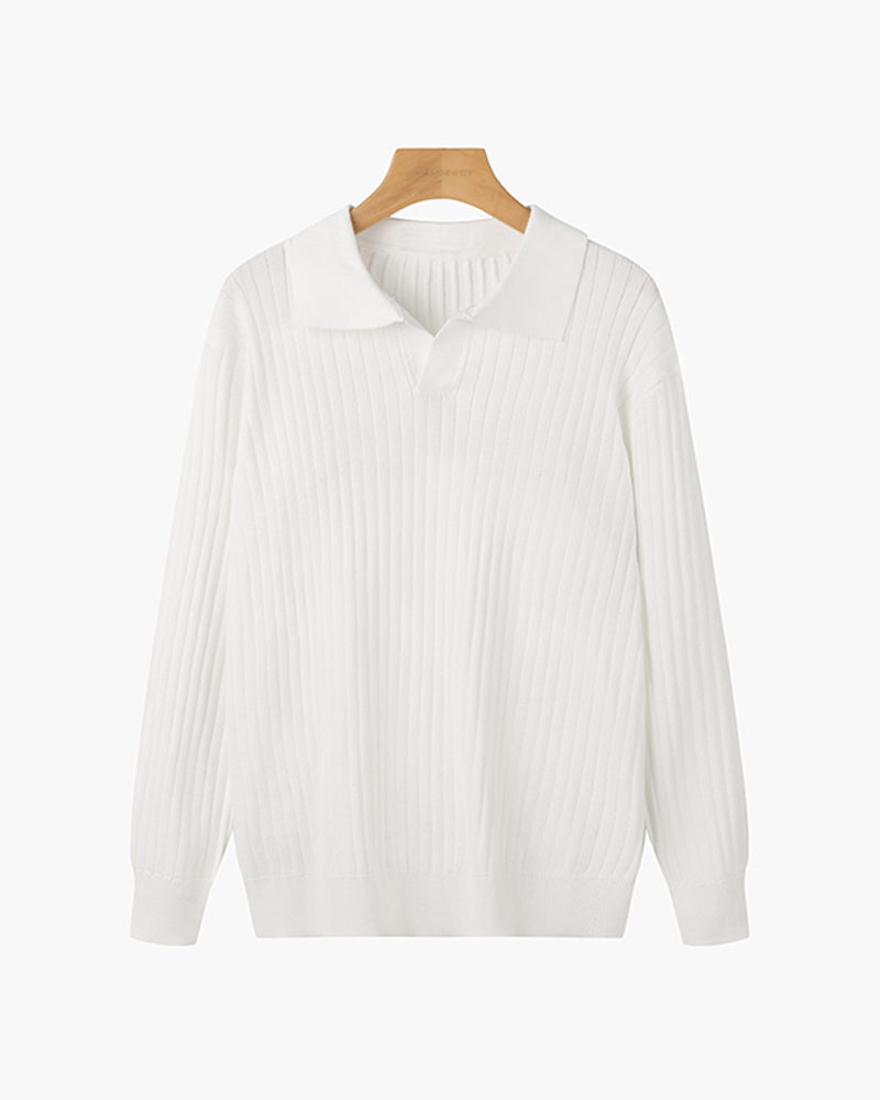 Men’s Longsleeve Polo | Cotton Ribbed Knit | Tailored Collar | Timeless Everyday Style