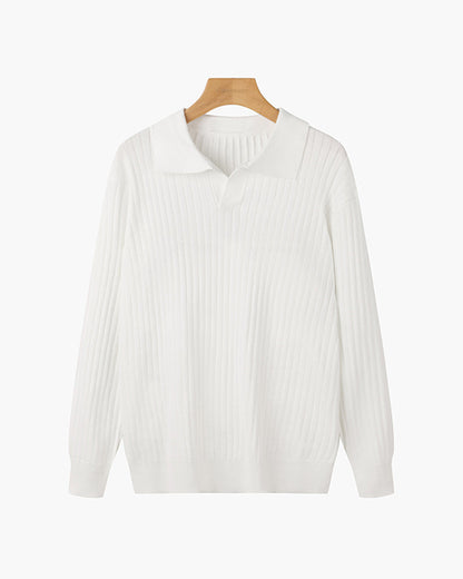Men’s Longsleeve Polo | Cotton Ribbed Knit | Tailored Collar | Timeless Everyday Style