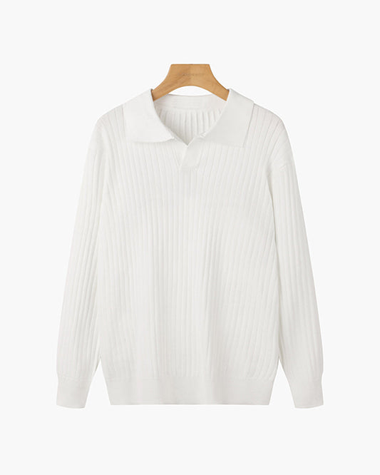 Men’s Longsleeve Polo | Cotton Ribbed Knit | Tailored Collar | Timeless Everyday Style