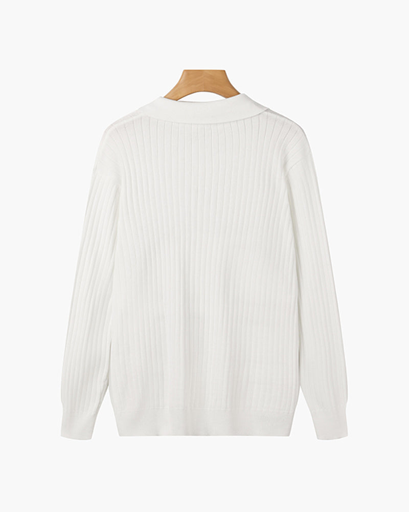 Men’s Longsleeve Polo | Cotton Ribbed Knit | Tailored Collar | Timeless Everyday Style