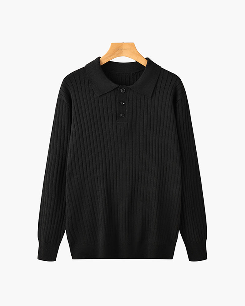 Men’s Long Sleeve Polo Shirt | Cotton Ribbed Knit | Classic Collar | Timeless Comfort