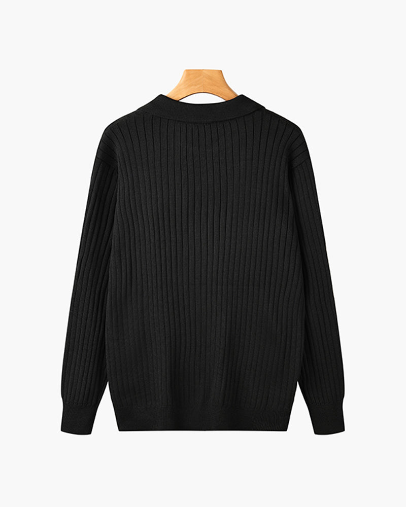 Men’s Long Sleeve Polo Shirt | Cotton Ribbed Knit | Classic Collar | Timeless Comfort