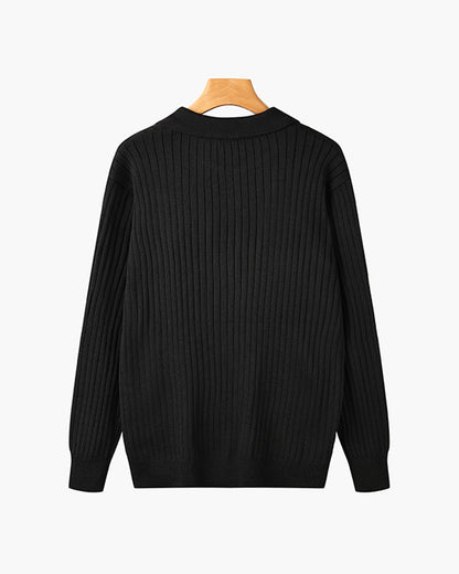 Men’s Long Sleeve Polo Shirt | Cotton Ribbed Knit | Classic Collar | Timeless Comfort