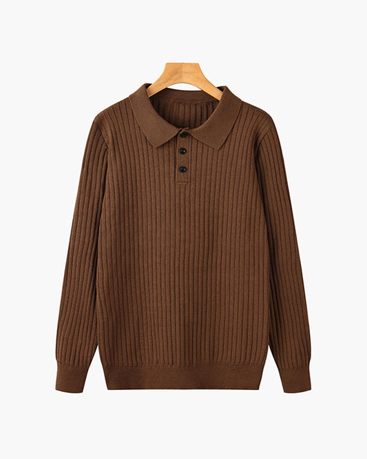 Men’s Long Sleeve Polo Shirt | Cotton Ribbed Knit | Classic Collar | Timeless Comfort