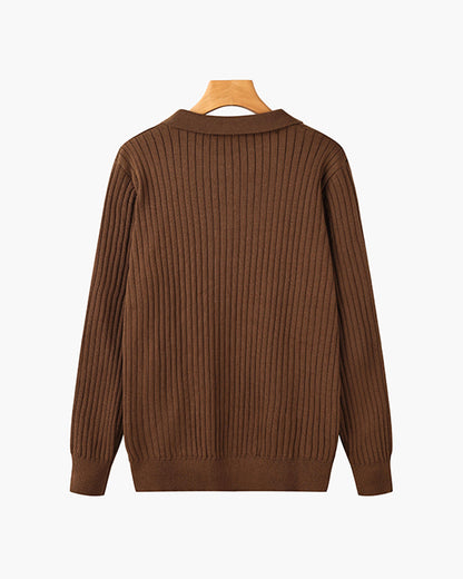 Men’s Long Sleeve Polo Shirt | Cotton Ribbed Knit | Classic Collar | Timeless Comfort
