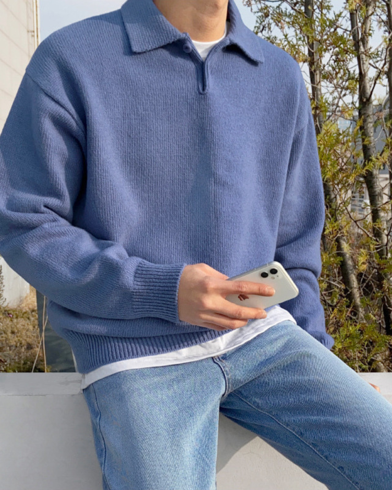 Men’s Half Zip Sweater | Wool Knit | Button Detail | Warm & Refined Style