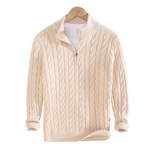 Men’s Half Zip Sweater | Cotton Cable Knit | Classic Design | Soft & Durable