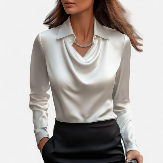 Women’s Satin Blouse | Draped Neckline | Sophisticated Elegance | Timeless Style