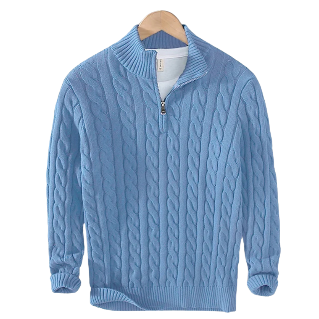 Men’s Half Zip Sweater | Cotton Cable Knit | Classic Design | Soft & Durable
