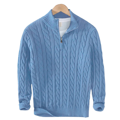 Men’s Half Zip Sweater | Cotton Cable Knit | Classic Design | Soft & Durable